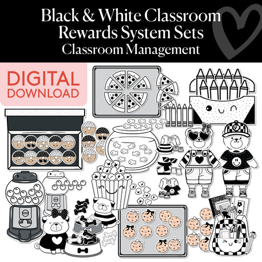 Printable Black and White Classroom Rewards System Sets
