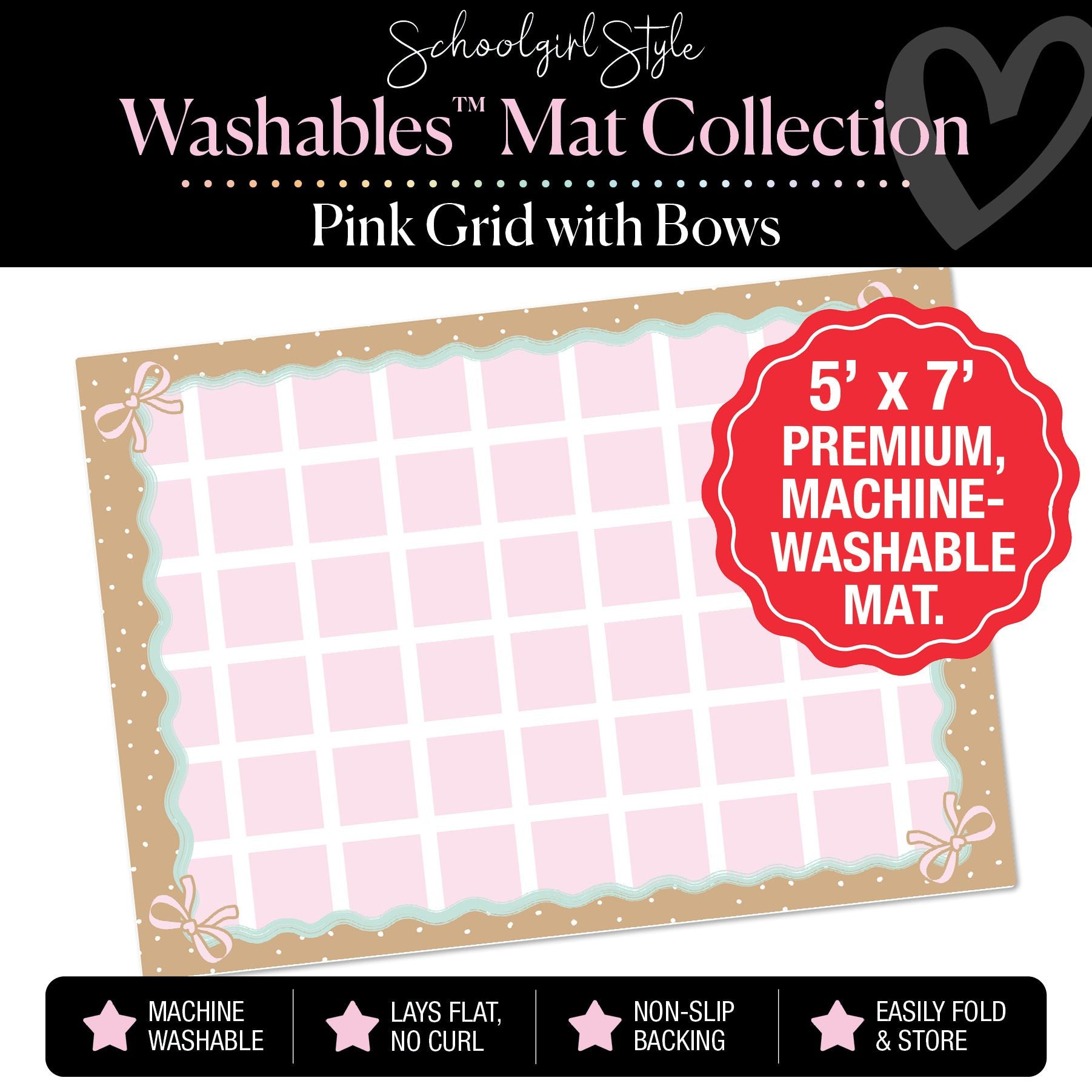Pink Grid with Bows Classroom Mat by Schoolgirl Style