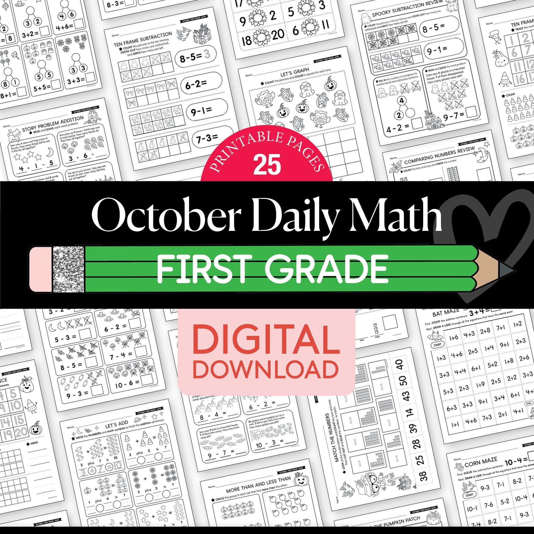 Printable First Grade October Daily Math Worksheets