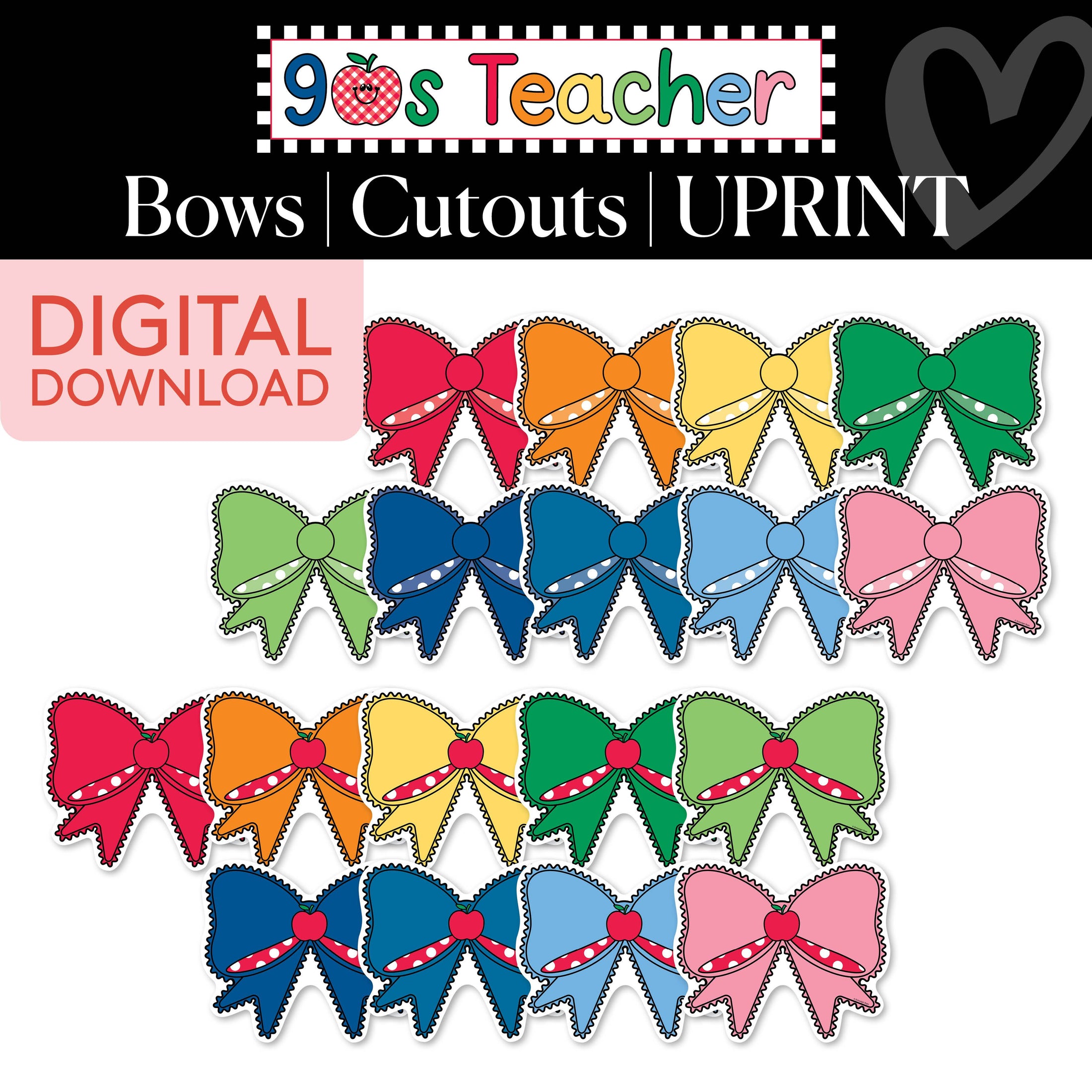 Printable Retro Bows Cutouts | 90s Teacher