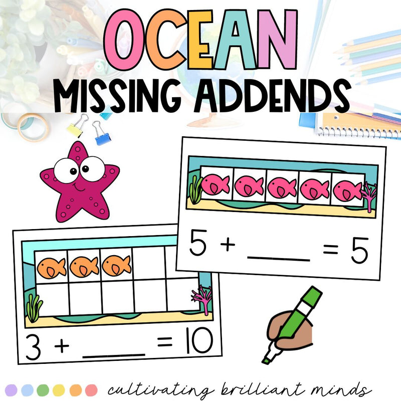 Ocean Missing Addends Math Center | 5, 10, and 20 Frames | End of the Year