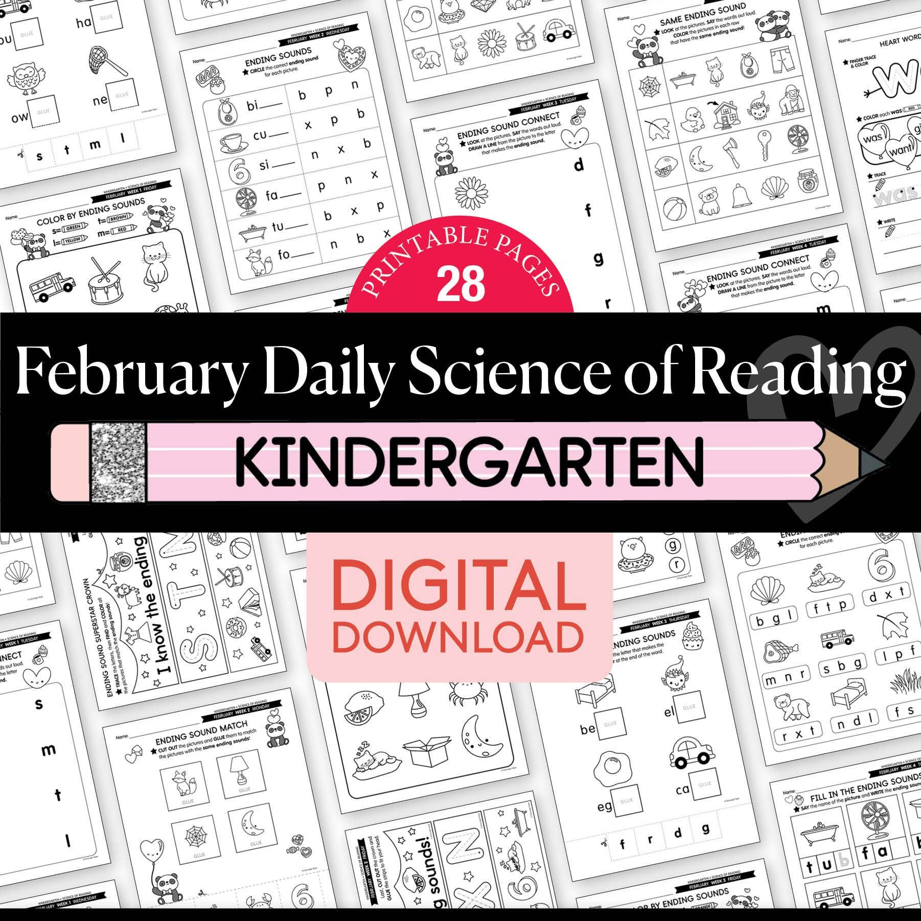 Printable Kindergarten February Daily Science of Reading