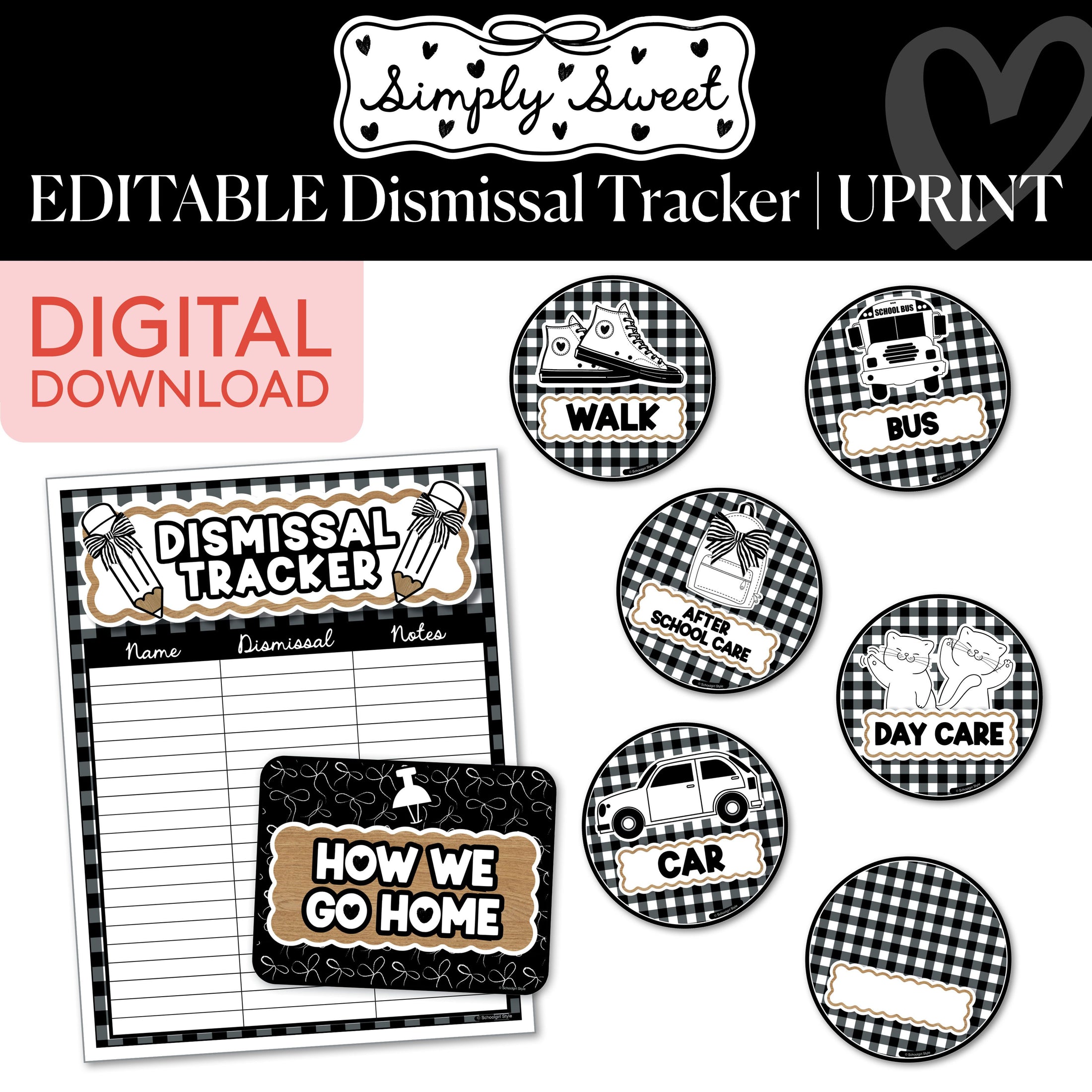 Printable Classic Black and White Editable Dismissal Tracker | Simply Sweet