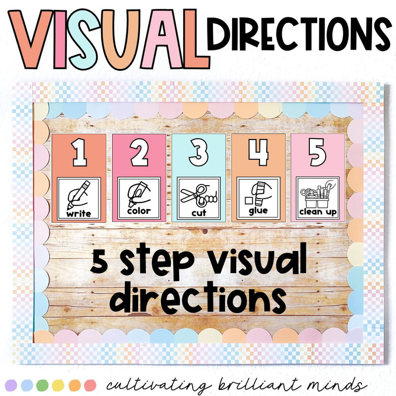 Just Peachy Visual Directions Posters | You Need Supplies | Calm Classroom Decor