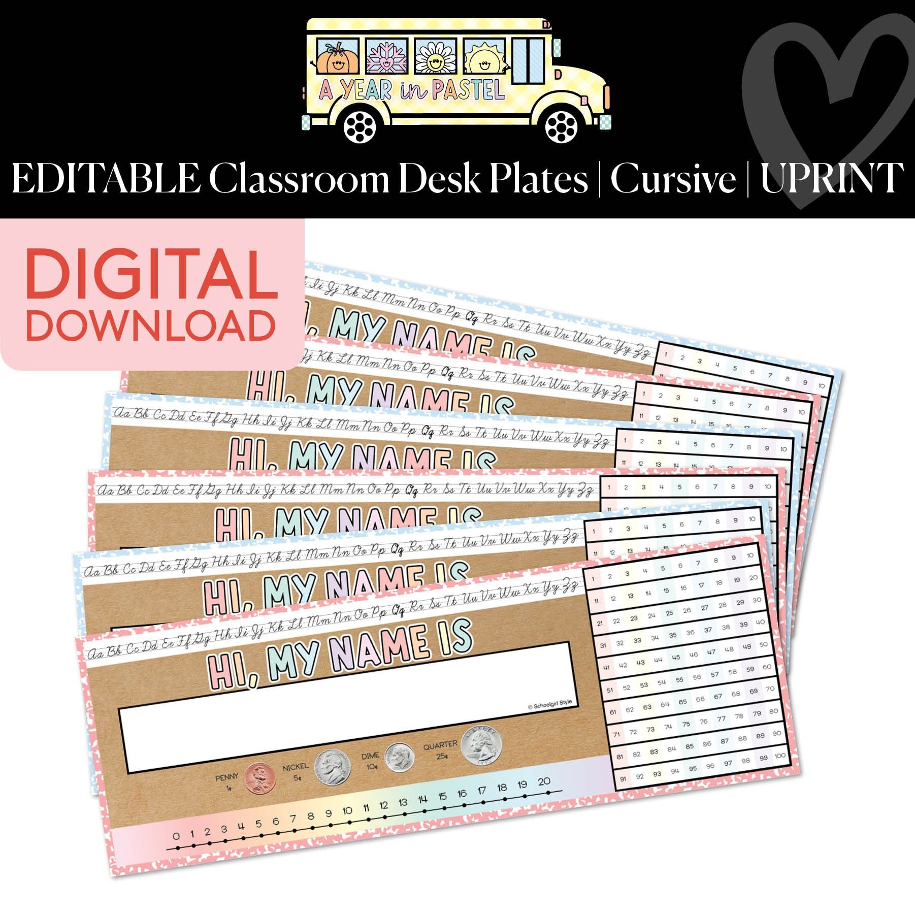 Printable Editable Cursive Classroom Desk Plates | A Year In Pastel