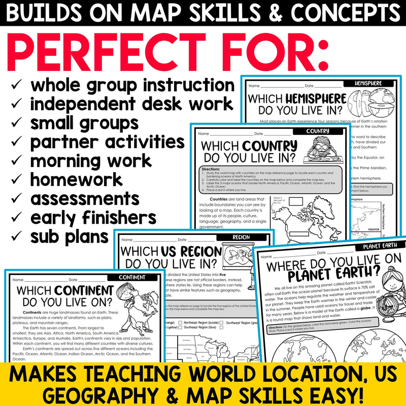 US Geography Map Skills | Maps and Globes, Continents, Oceans, Me on the Map