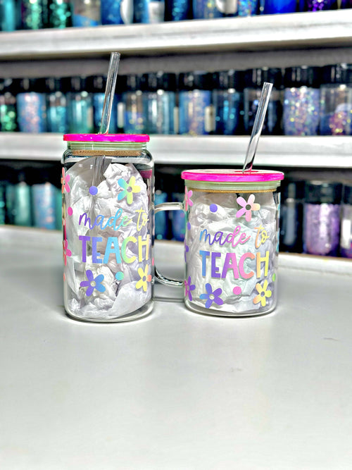 Made to Teach Glass Can Mug by Crafting by Mayra 