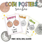 Coin Posters Rainbow Penny Nickel Dime and Quarter by Kinder and Kindness