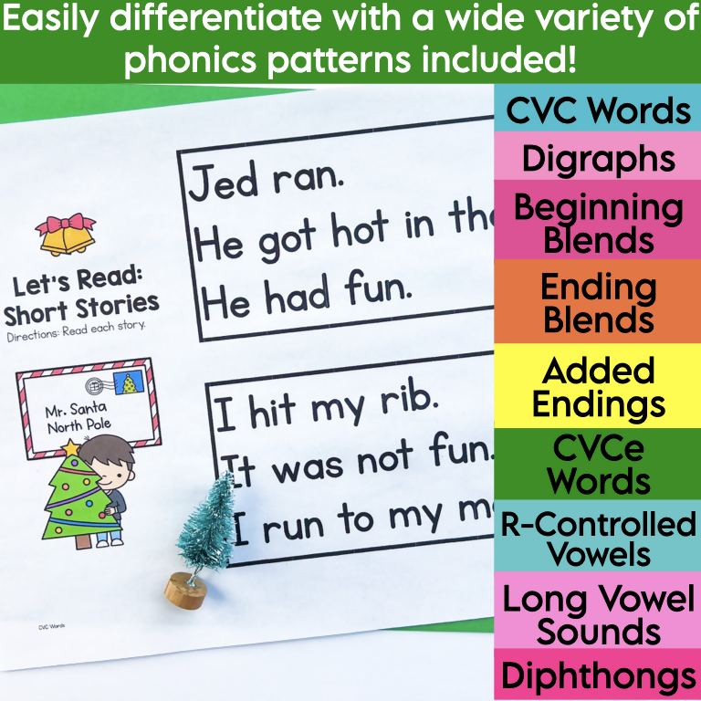 Christmas Decodable Phonics Review Games and Fluency Activities | Science of Reading Aligned | Printable Teacher Resources | Literacy with Aylin Claahsen