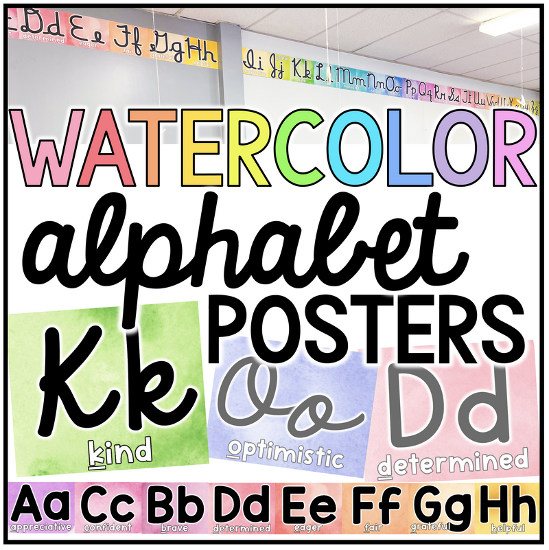 Watercolor Alphabet Posters Print and Cursive 6 Options by Miss West Best