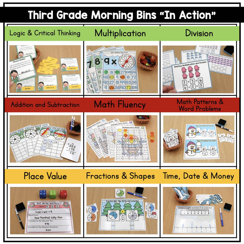 3rd Grade January Morning Bins | Printable Classroom Resource | The Moffatt Girls