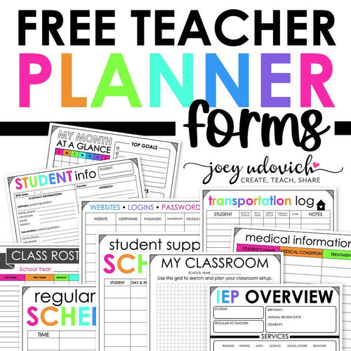 Free Teacher Planner Forms by Joey Udovich
