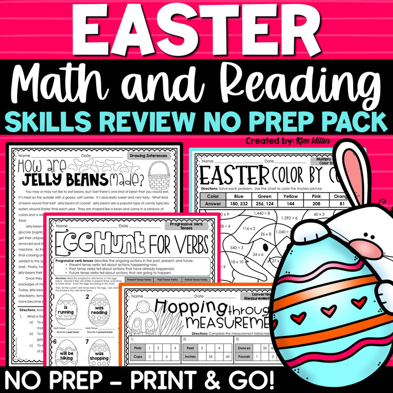 Easter Activities Math Reading Writing Worksheets April Spring No Prep Packet