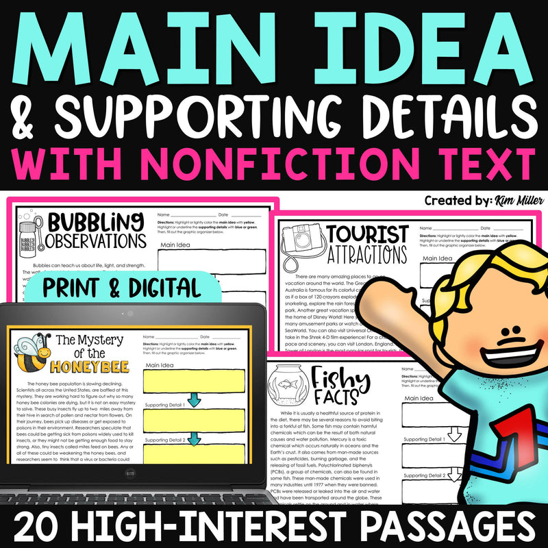 Main Idea and Supporting Details Graphic Organizers Central Idea Worksheets