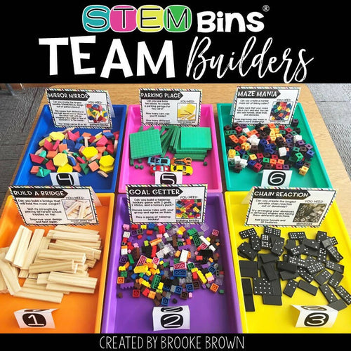 STEM Bins Team Builder for Back to School and End of the Year STEM Activities by Brooke Brown Teach Outside the Box