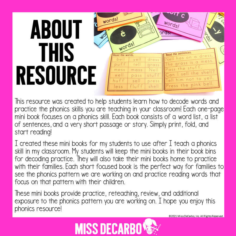 Phonics Mini Books- Science of Reading Aligned | Printable Classroom Resource | Miss DeCarbo