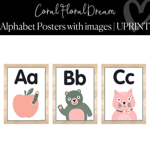 Printable Alphabet Posters with Images Coral Classroom Decor by UPRINT