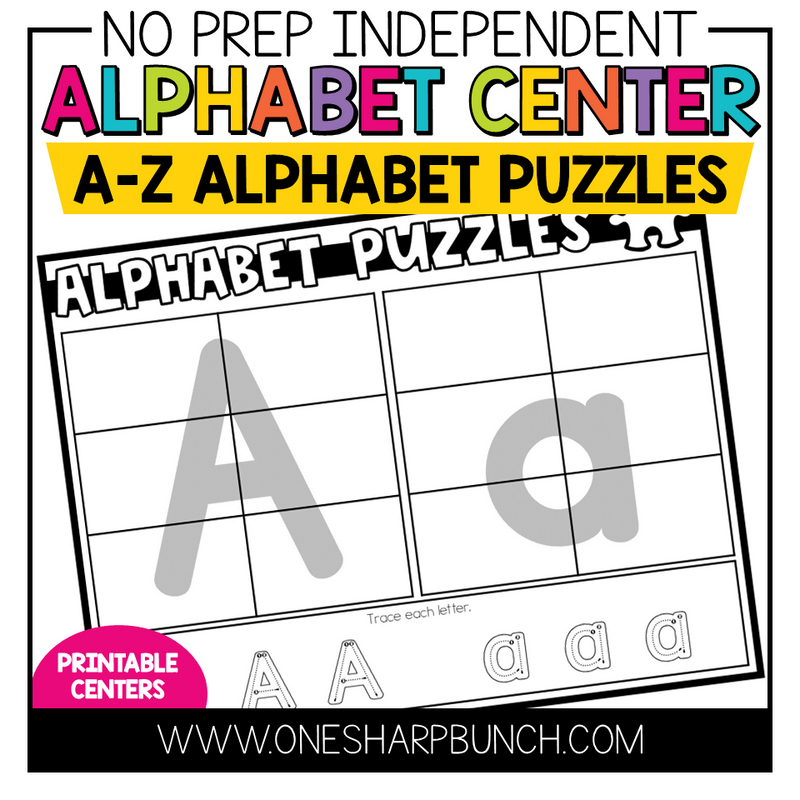 No Prep Independent Alphabet Center A-Z Alphabet Puzzles by One Sharp Bunch