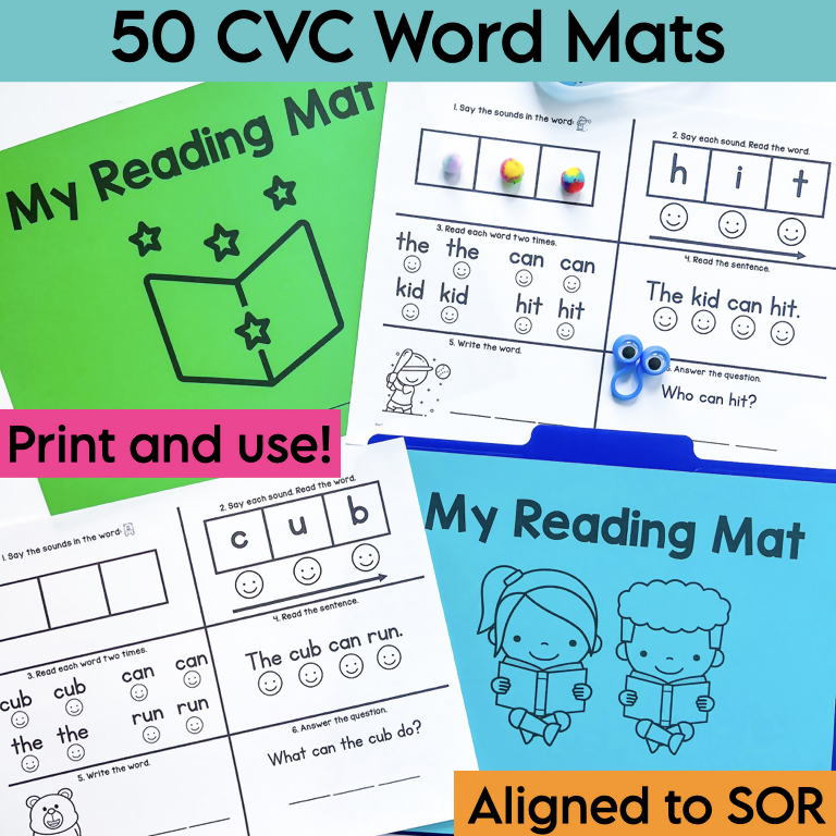 Short Vowel and CVC Words Reading Intervention Mats for Small Groups