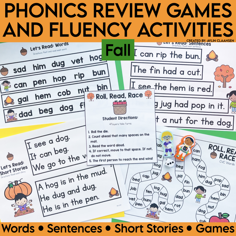 Phonics Review Games and Fluency Activities Words Sentences Short Stories and Games by Literacy with Aylin Claahsen