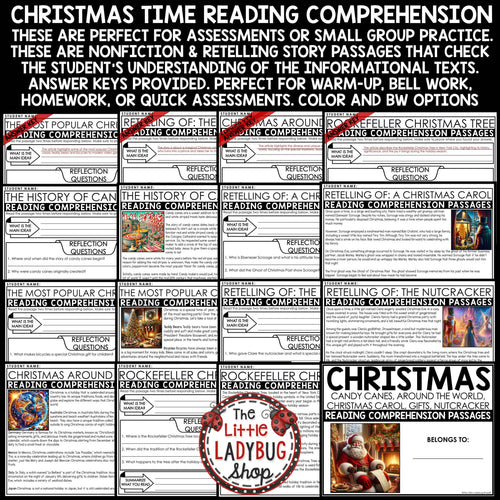 Christmas December Reading Comprehension Passages | Printable Teacher Resources | The Little Ladybug Shop