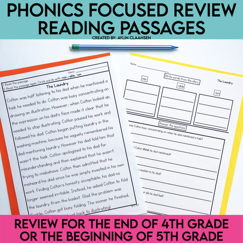Phonics Focused Review Reading Passages Review for the End of 4th Grade or the Beginning of 5th Grade by Literacy with Aylin Claahsen