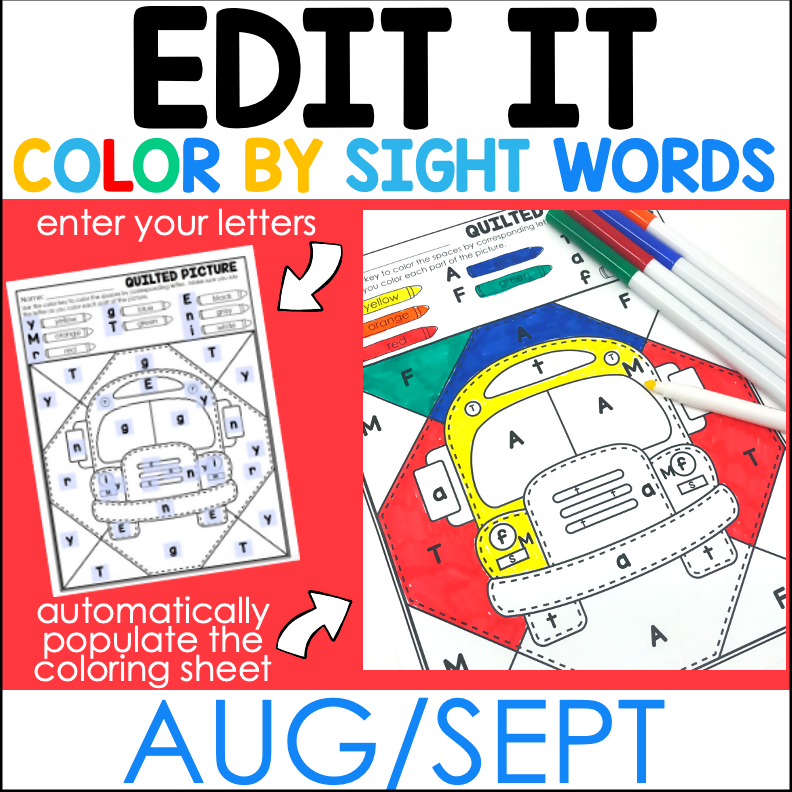 Editable Color by Code Letters Back to School by Differentiated Kindergarten Marsha McGuire 