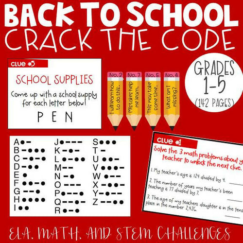 Back to School Crack the Code ELA Math and STEM Challenges by The Limited Classroom