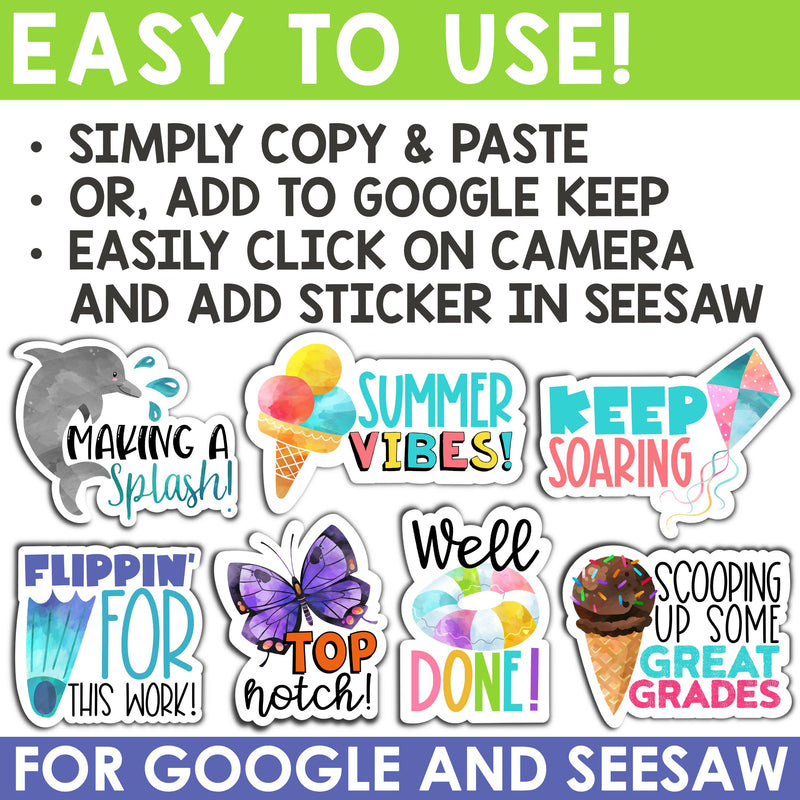 End of Year and Summer Digital Stickers for Google™ and Seesaw™