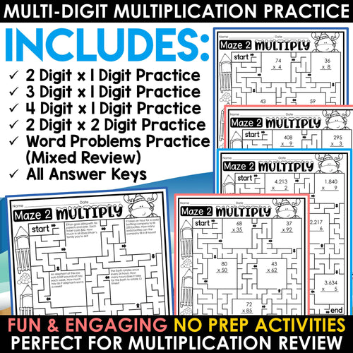 Winter Math Activities | Multi Digit Multiplication Worksheets | Math Mazes | Printable Teacher Resources | A Love of Teaching