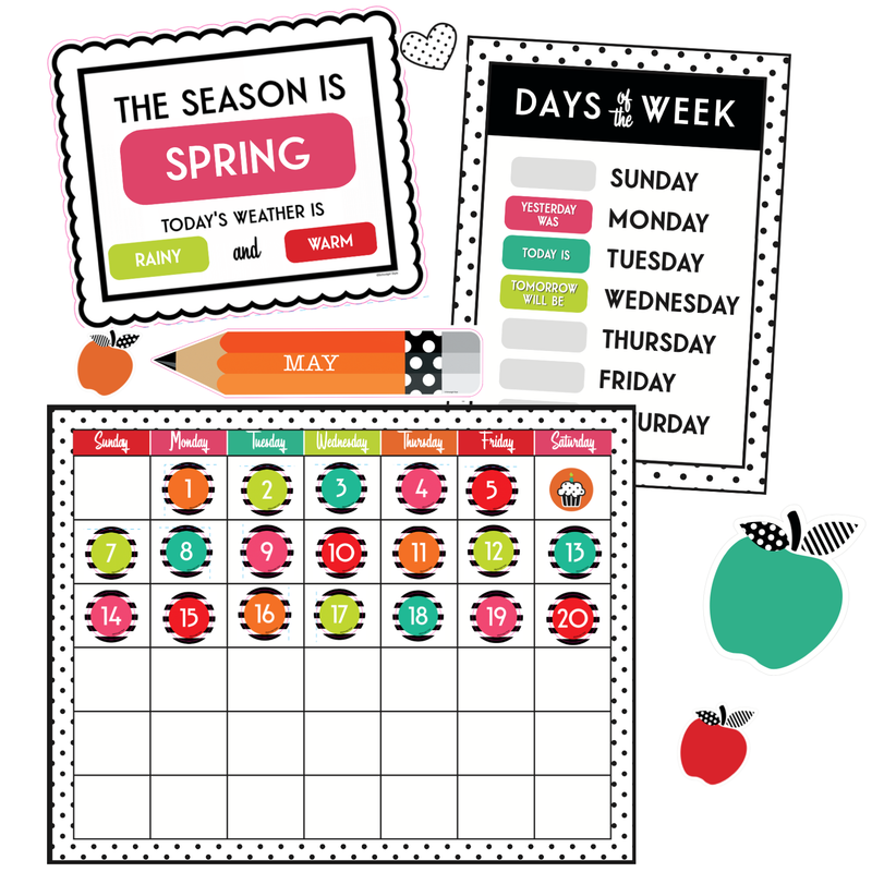 Black, White and Stylish Bright Calendar Bulletin Board Set By CDE