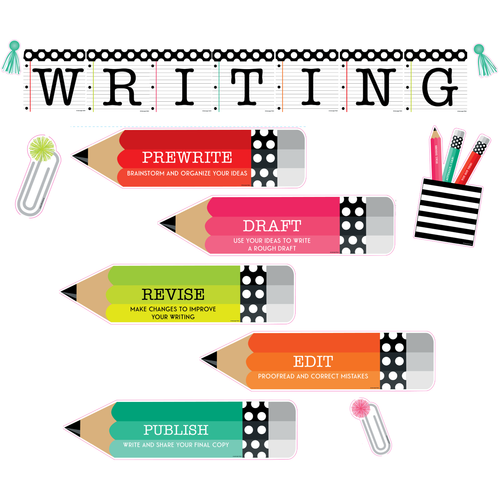 The Writing Process Bulletin Board Set Black White and Stylish Brights Schoolgirl Style 
