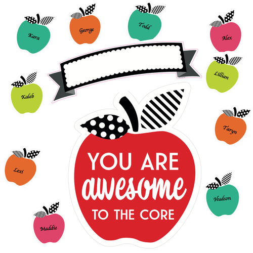Black, White & Stylish Brights "You are Awesome to the Core" Door Décor Bulletin Board Set by UPRINT