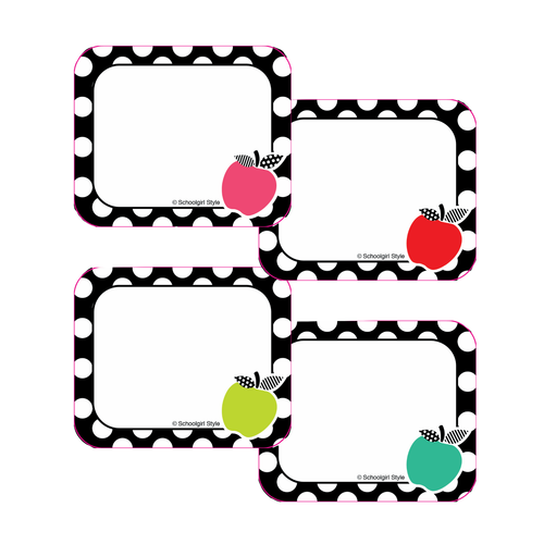 Black, White and Stylish Brights Apple Name Tags by Schoolgirl Style