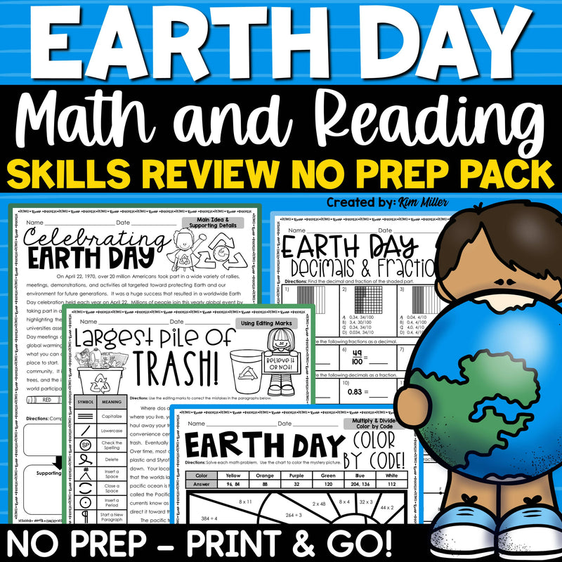 Earth Day Activities Math Reading Writing Worksheets March Spring No Prep