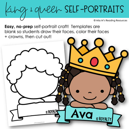 Back to School Bulletin Board the King and Queen of Kindergarten Self Portraits | Printable Classroom Resource | Miss M's Reading Reading Resources