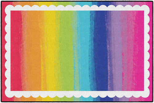 Watercolor Rainbow with White Scallop Boarder Area Rug by Flagship