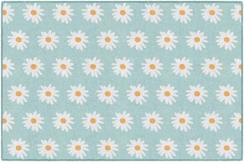 White Daisies on Blue Classroom Rug by Flagship