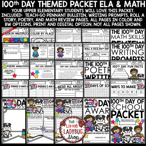 100th Day of School Activities | Writing and Math | 3rd and 4th Grade | Bulletin Word Search | Printable Teacher Resources | The Little Ladybug Shop