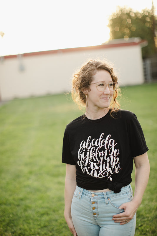 "The Audrey" Schoolgirl Style - ABC's T-shirt {Black and White}