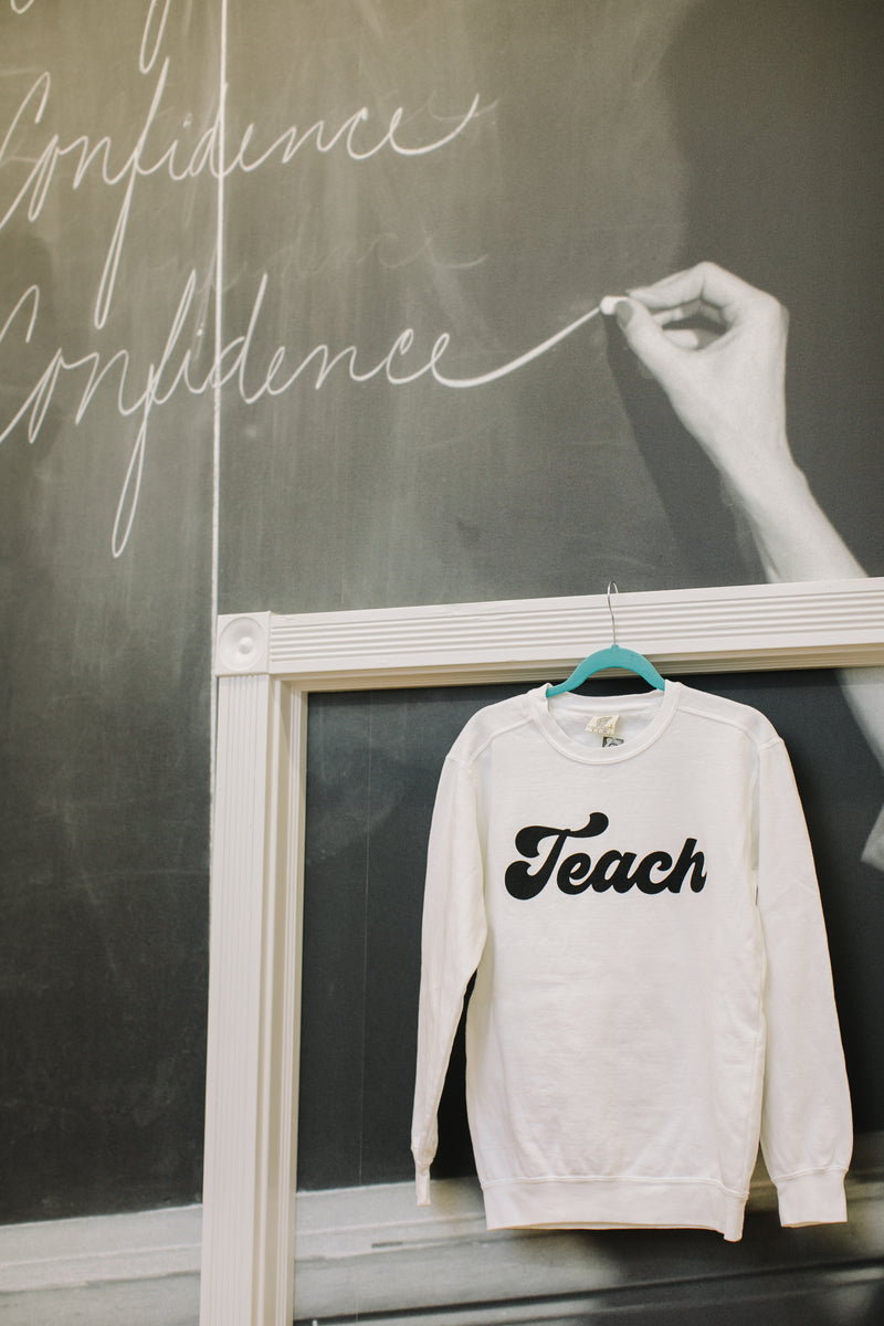"The Melanie" Schoolgirl Style - Teach Sweatshirt {WHITE} - Puff print