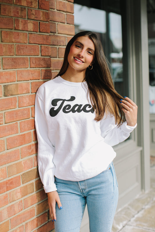 "The Melanie" Teach Sweatshirt White by UPRINT