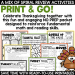 Thanksgiving Activities Math Reading Writing Worksheets November Fall No Prep