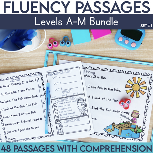 Fluency Passages Levels A-M Bundle 48 Passages with Comprehension by Literacy with Aylin Claahsen