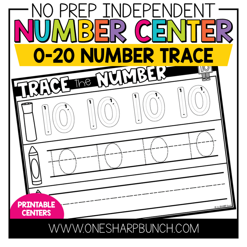 No Prep Centers for Kindergarten Math Centers Number Tracing Activities | Printable Classroom Resource | One Sharp Bunch