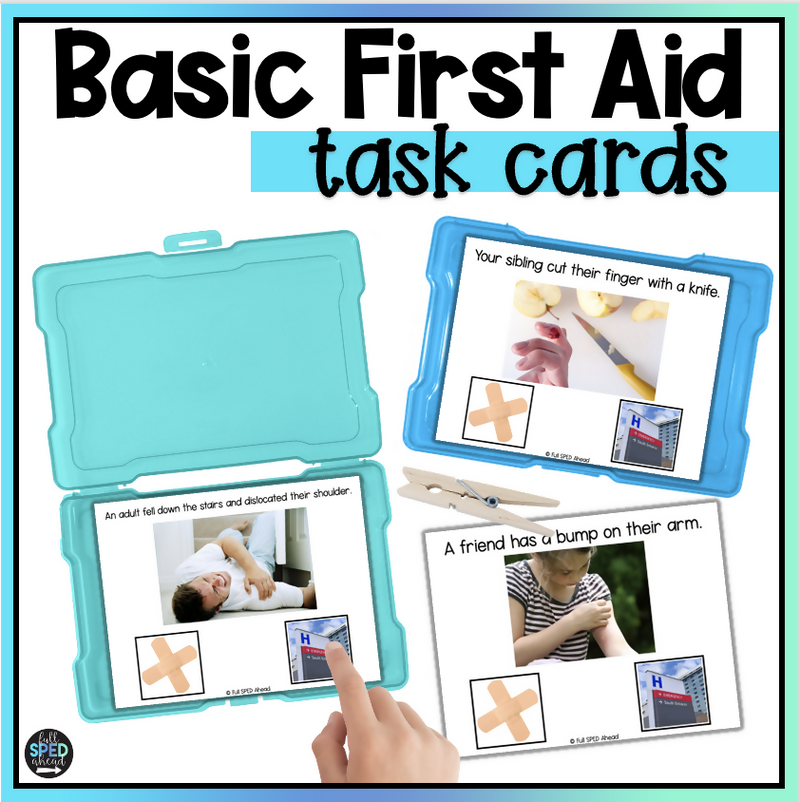 Free Basic First Aid Task Cards for Special Education by Full SPED Ahead