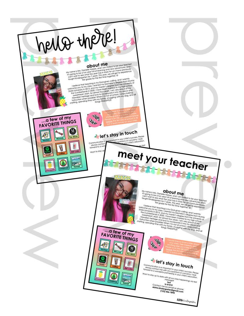 Meet The Teacher Template | Good Vibes | Aloha Kindergarten