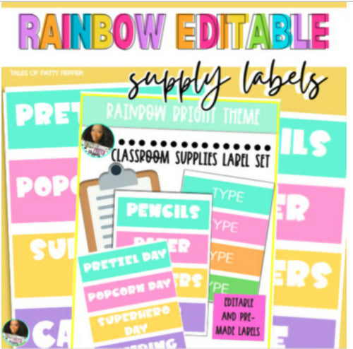 Rainbow Editable Supply Labels by Tales of Patty Pepper