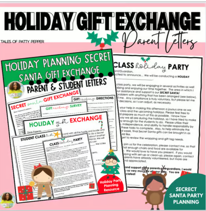 Christmas Secret Santa Party Planning & Parent Letter | Printable Classroom Resource | Tales of Patty Pepper