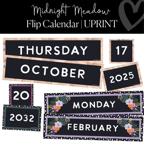 Printable Flip Calendar Classroom Decor Midnight Meadow by UPRINT
